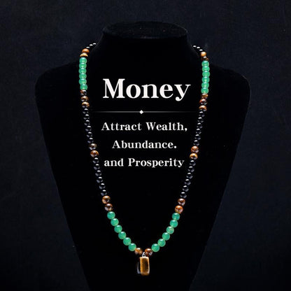 Money Attraction Necklace With GreenAventurine & Tiger Eye Pendant Healing Crystal Stone