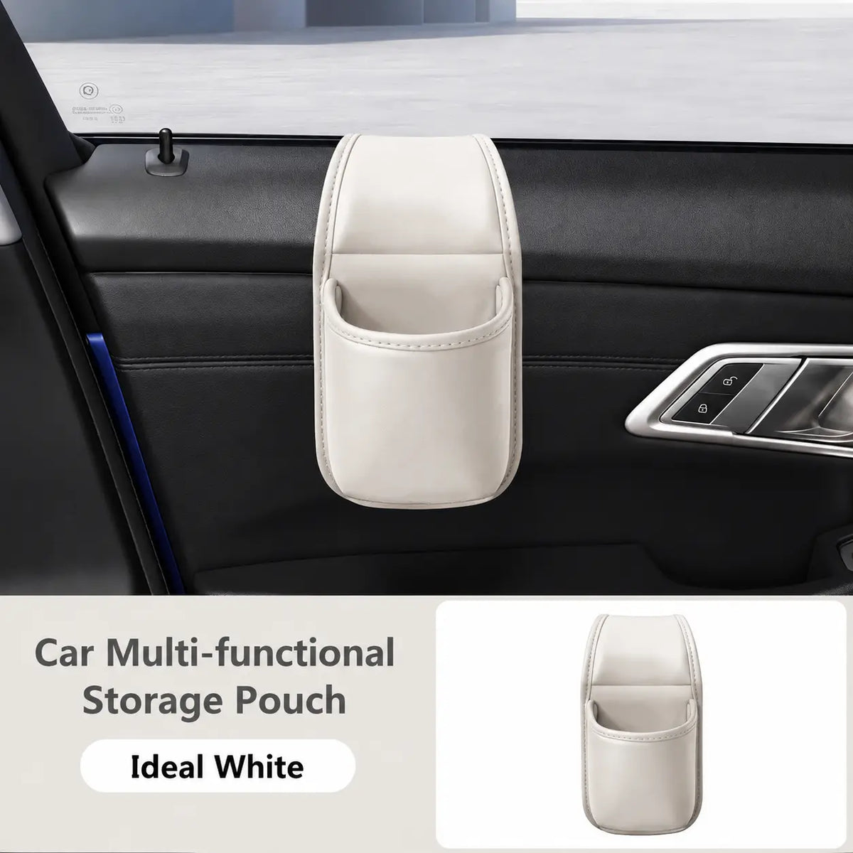 Leather Car Door Storage Pocket - Double‑Layer Compartments