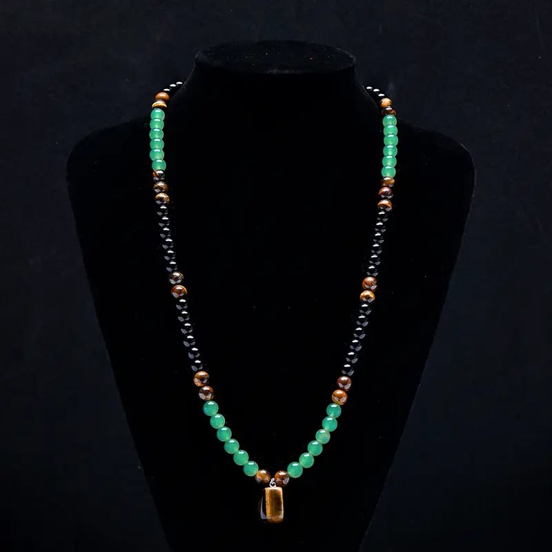 Money Attraction Necklace With GreenAventurine & Tiger Eye Pendant Healing Crystal Stone