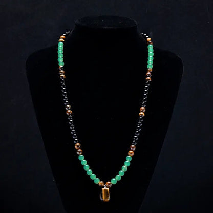 Money Attraction Necklace With GreenAventurine & Tiger Eye Pendant Healing Crystal Stone