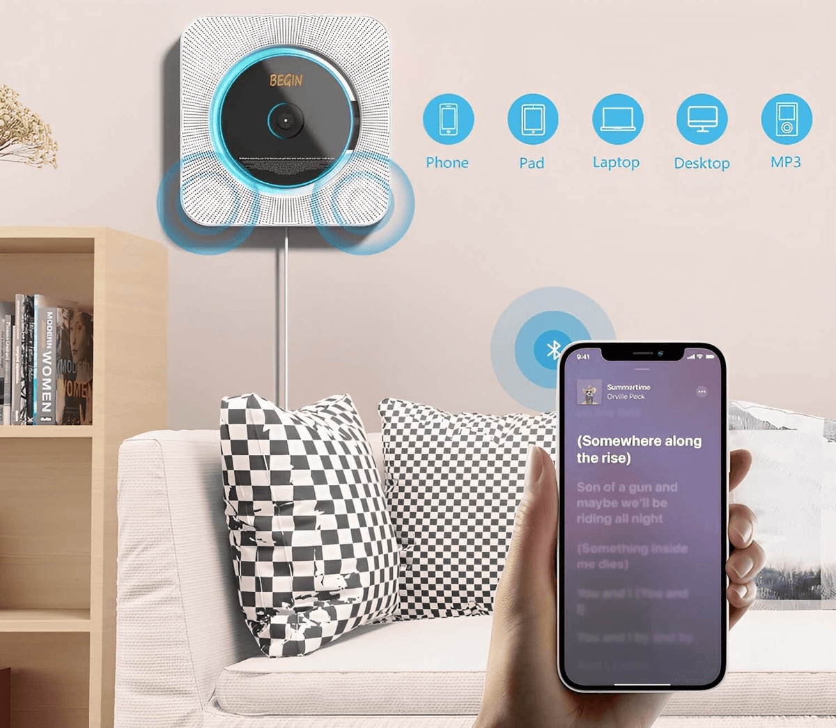 Wall-Mounted CD Player & Bluetooth Speaker System