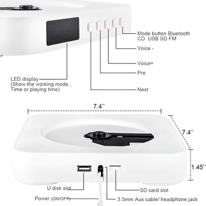 Wall-Mounted CD Player & Bluetooth Speaker System