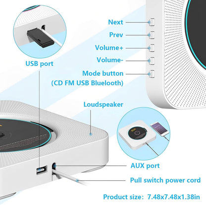 Wall-Mounted CD Player & Bluetooth Speaker System