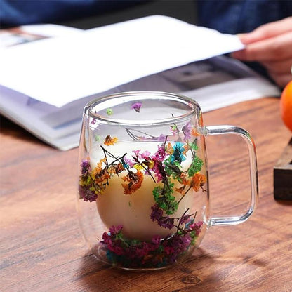 Transparent Double Glass Flower Tea Cup 350 ml