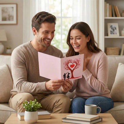 3D Pop-Up Anniversary Card - Romantic Love Tree & Hearts Design