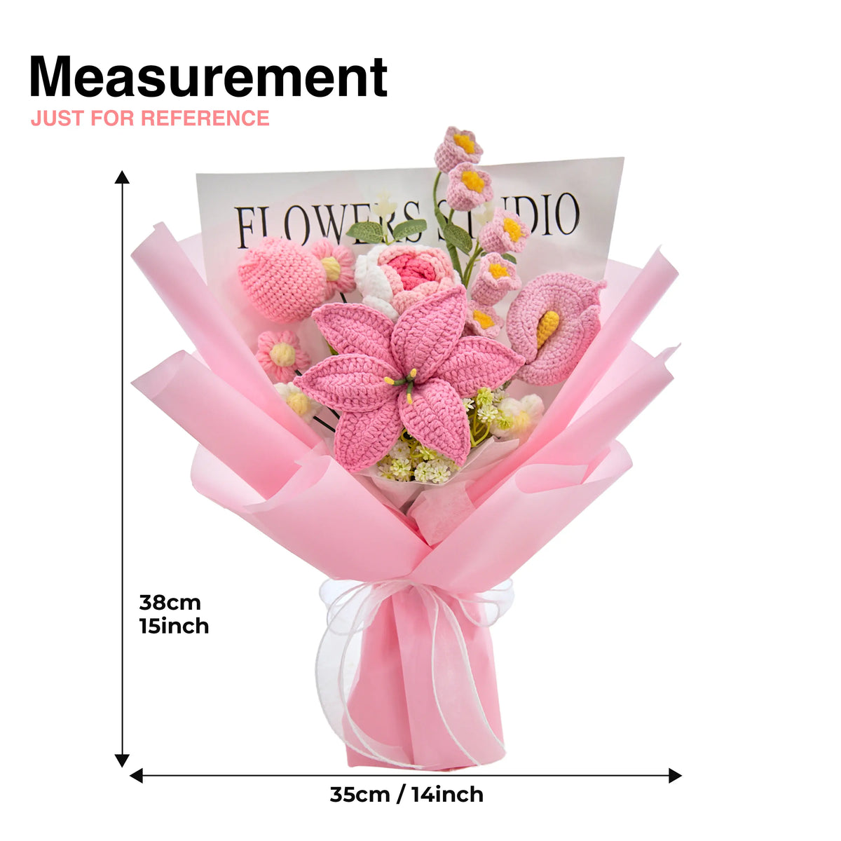 Mother’s Day Gift Pink Crochet Lily Rose Tulip Bouquet