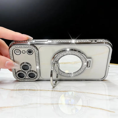 Sparkling Diamond Women's Phone Case with Mirror & Stand for iPhone 12/13/14/15/16/17 Pro Max,17Air,14/15/16 Plus