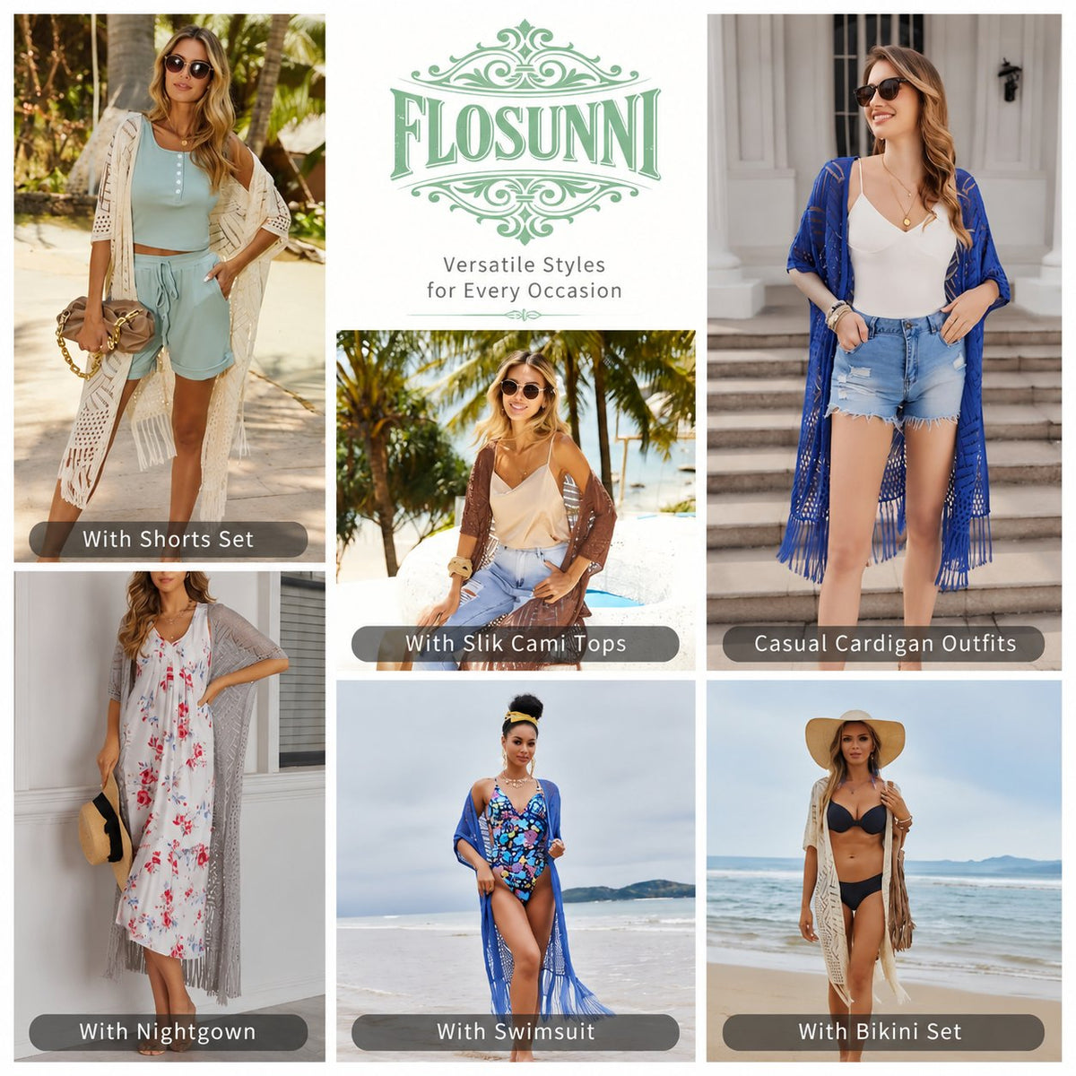 2026 Women’s Lightweight Knit Cardigan – Oversized Open Front, Hollow-Out Crochet Tassel Kimono Sweater for Spring & Summer