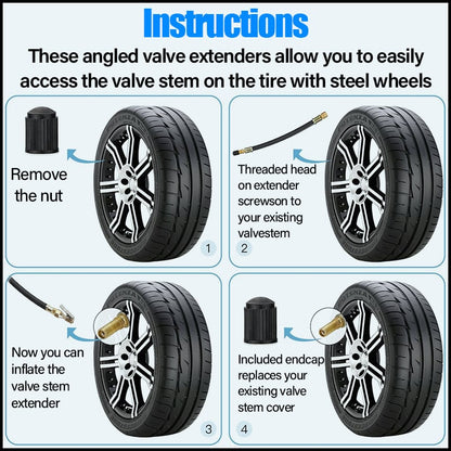 Garage Essential Universal Flexible Tire Valve Extenders for Car, Motorcycle, RV, Truck, Bike, Scooter