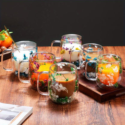 Transparent Double Glass Flower Tea Cup 350 ml