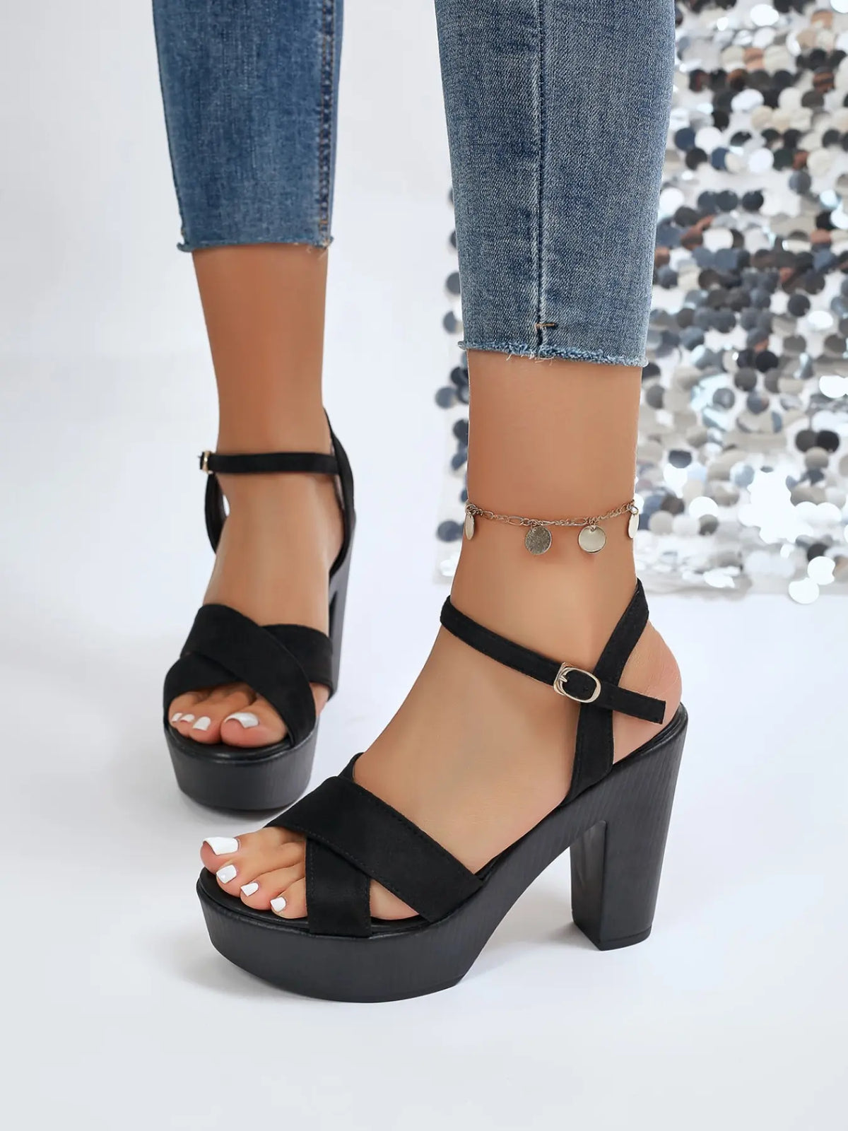 Women's Sandals – Chunky Sole, High Heel, Non-Slip