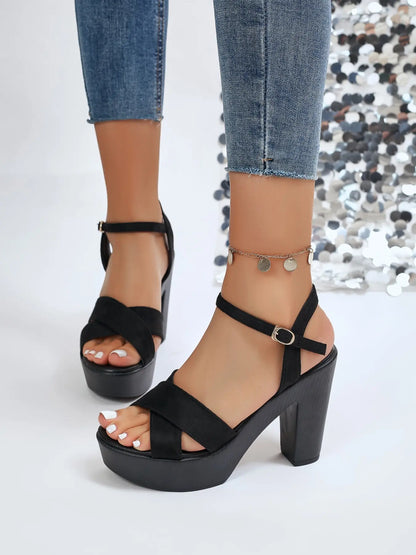 Women's Sandals – Chunky Sole, High Heel, Non-Slip