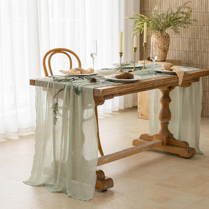 Boho Crinkle Gauze Table Runner 120 Inches for Weddings, Parties & Home Decor