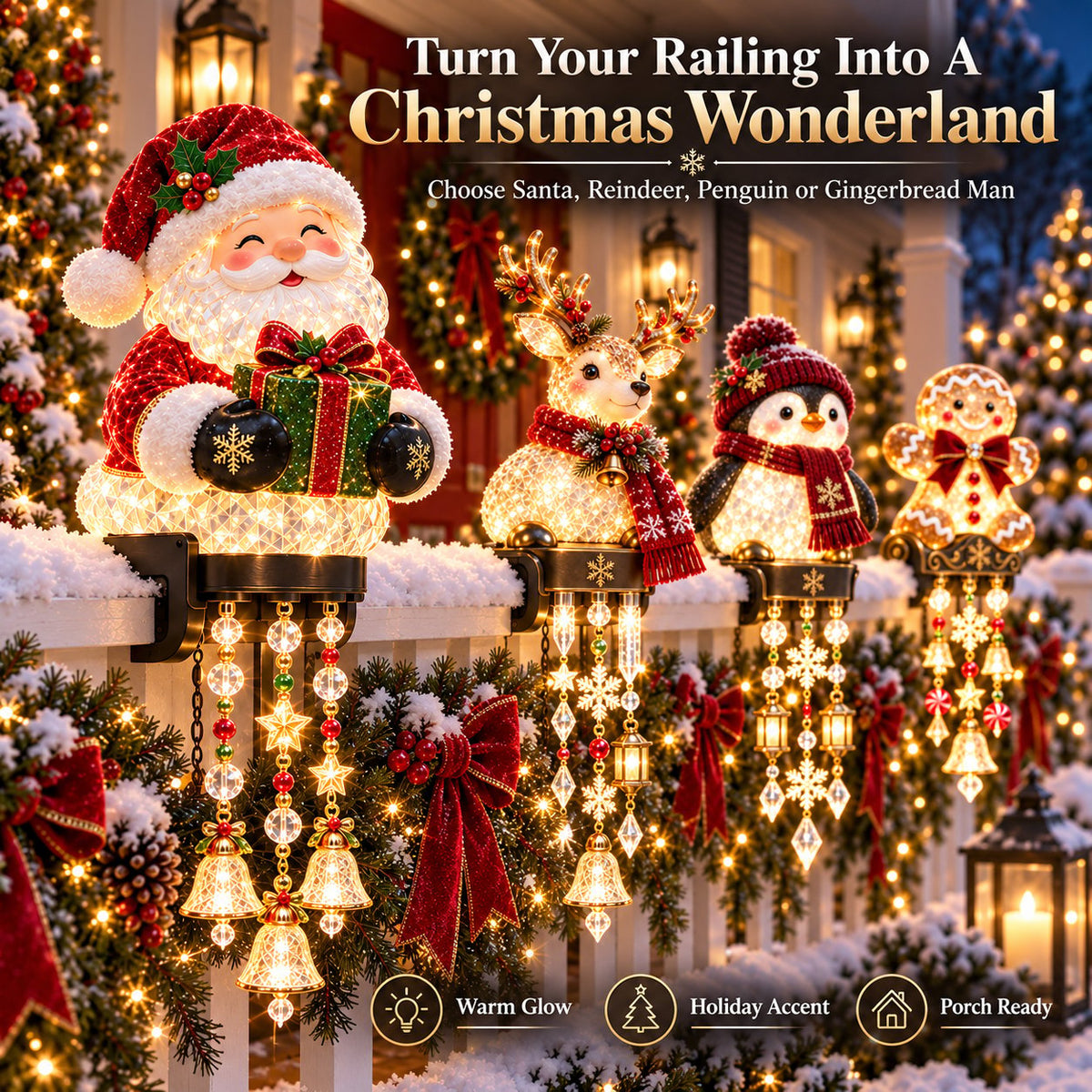 Christmas Porch Railing Lights – 4 Festive Character Designs