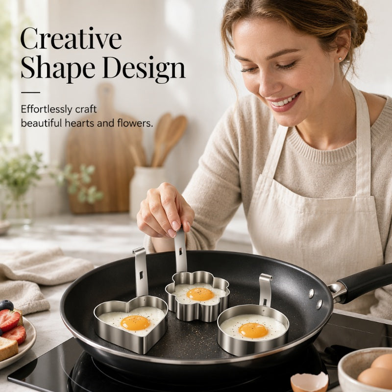 304 Stainless Steel Egg Ring Mold – Fun Shapes, Leak-Resistant Flat Base & Easy-Release