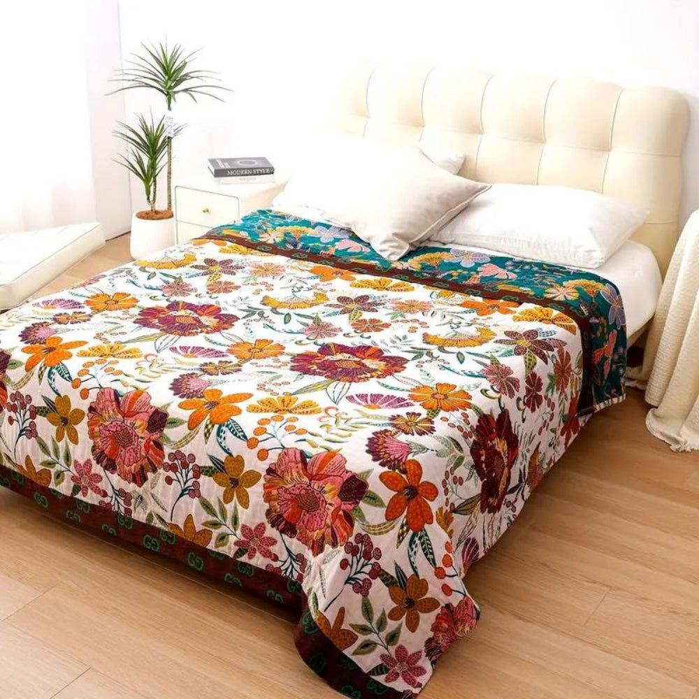 Floral Pattern Cotton Throw Blanket
