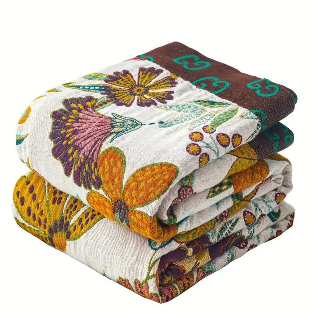 Floral Pattern Cotton Throw Blanket