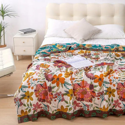 Floral Pattern Cotton Throw Blanket