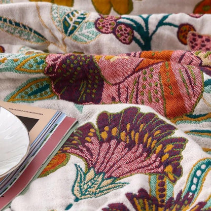 Floral Pattern Cotton Throw Blanket