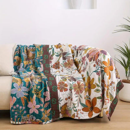 Floral Pattern Cotton Throw Blanket