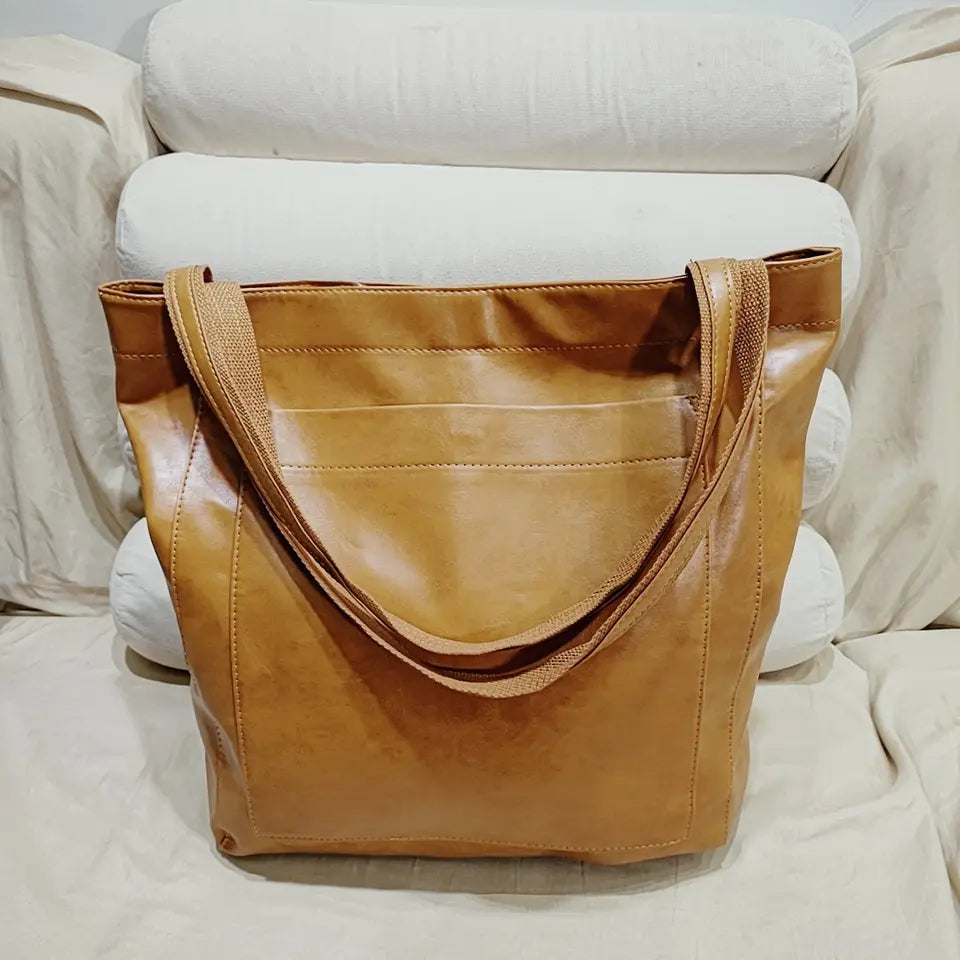Retro Natural Leather Tote Bag