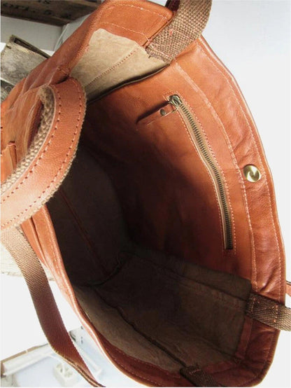 Retro Natural Leather Tote Bag