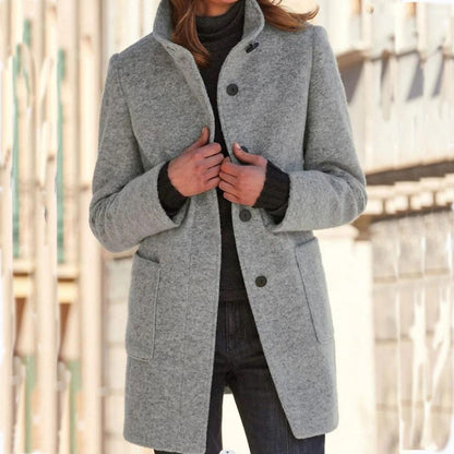 Classic Women's Wool Coat with Retro Button Closure