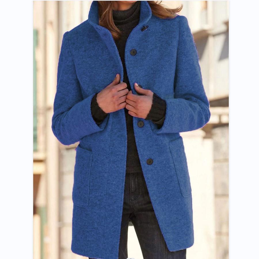 Classic Women's Wool Coat with Retro Button Closure