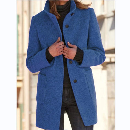 Classic Women's Wool Coat with Retro Button Closure