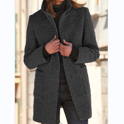 Classic Women's Wool Coat with Retro Button Closure