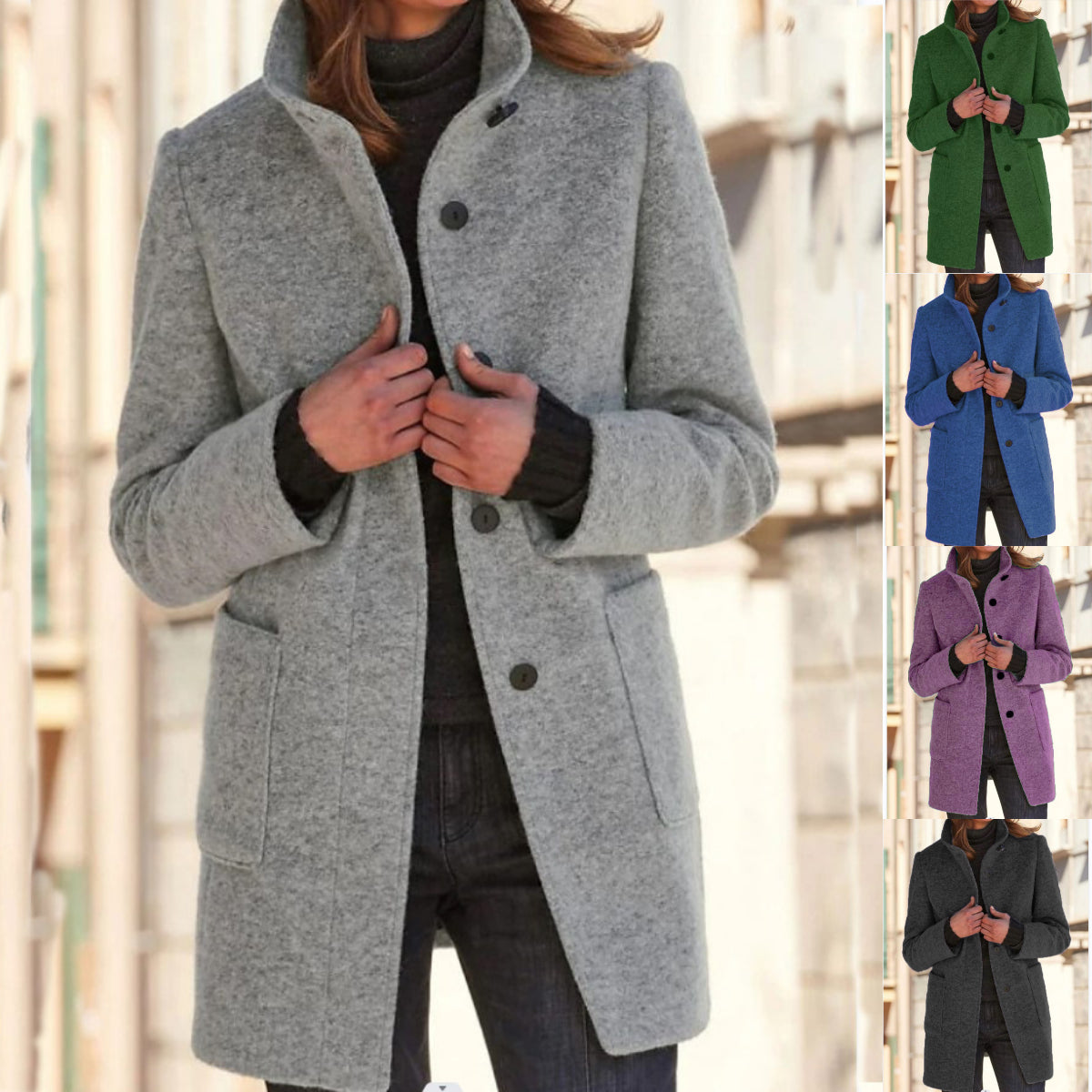 Classic Women's Wool Coat with Retro Button Closure