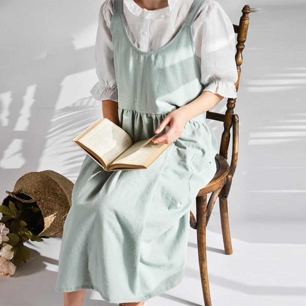 Cotton Pinafore Apron With Pockets