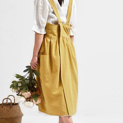 Cotton Pinafore Apron With Pockets