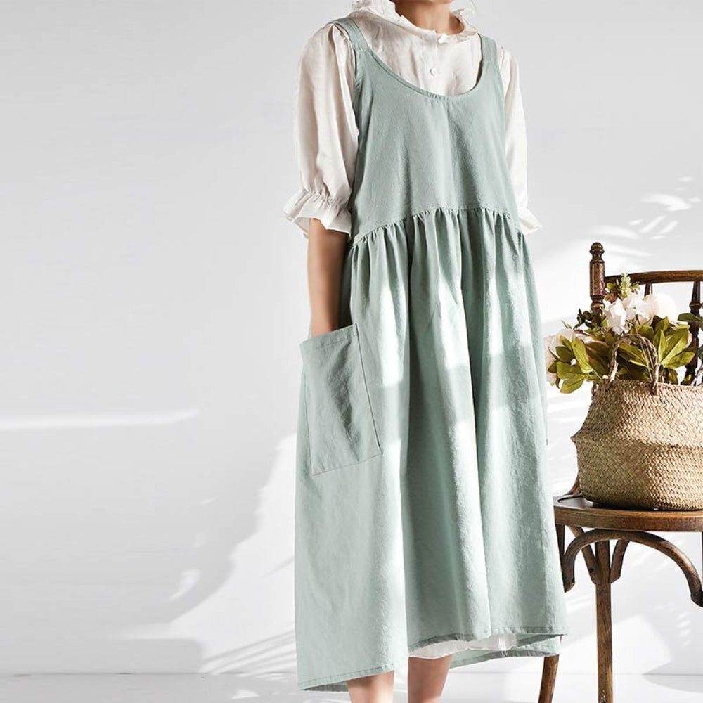 Cotton Pinafore Apron With Pockets