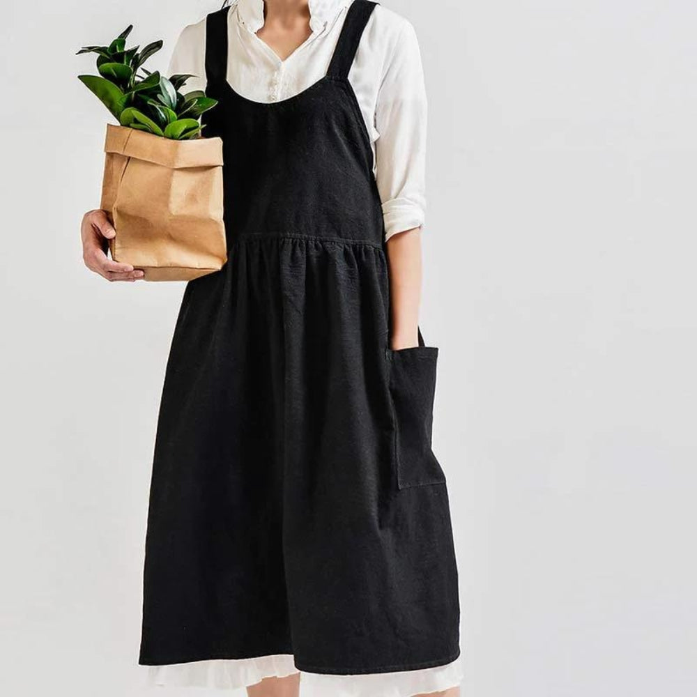 Cotton Pinafore Apron With Pockets