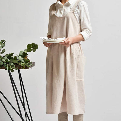 Cotton Pinafore Apron With Pockets