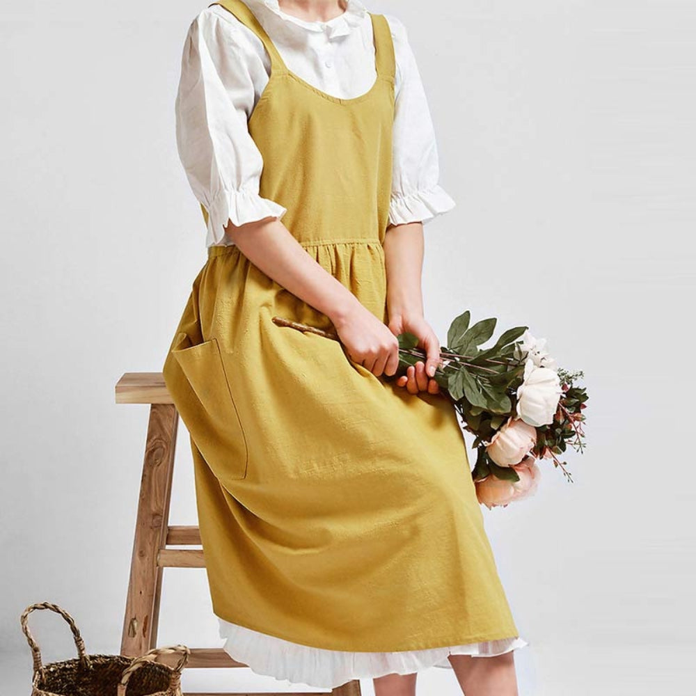 Cotton Pinafore Apron With Pockets