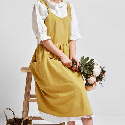 Cotton Pinafore Apron With Pockets