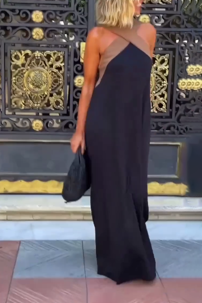 Women's Halter Neck Sleeveless Stitching Midi Dress