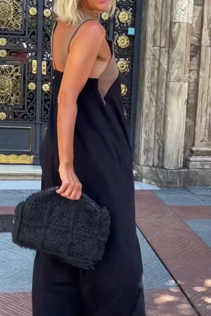 Women's Halter Neck Sleeveless Stitching Midi Dress