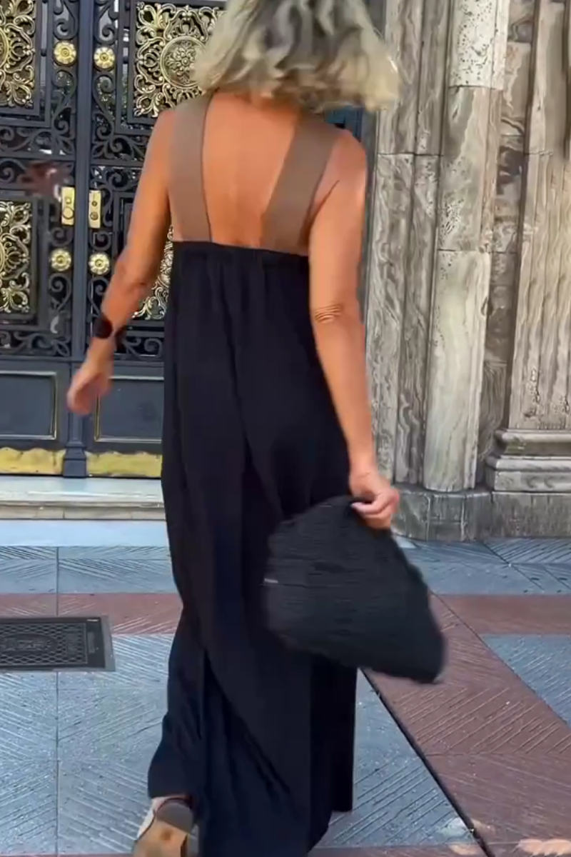 Women's Halter Neck Sleeveless Stitching Midi Dress