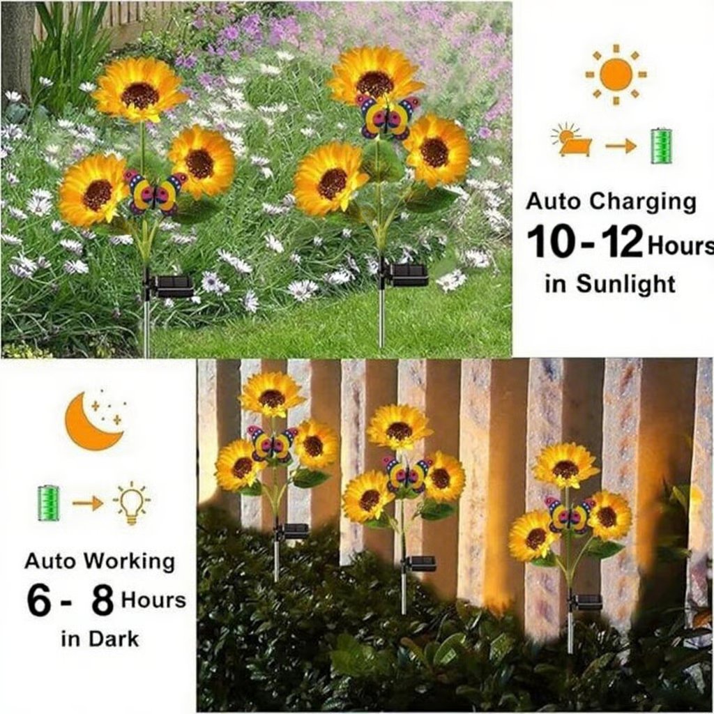 Solar LED Sunflower Garden Lights, Realistic Night Glow for Yard, Lawn, Patio and Porch Decoration, Waterproof IP65