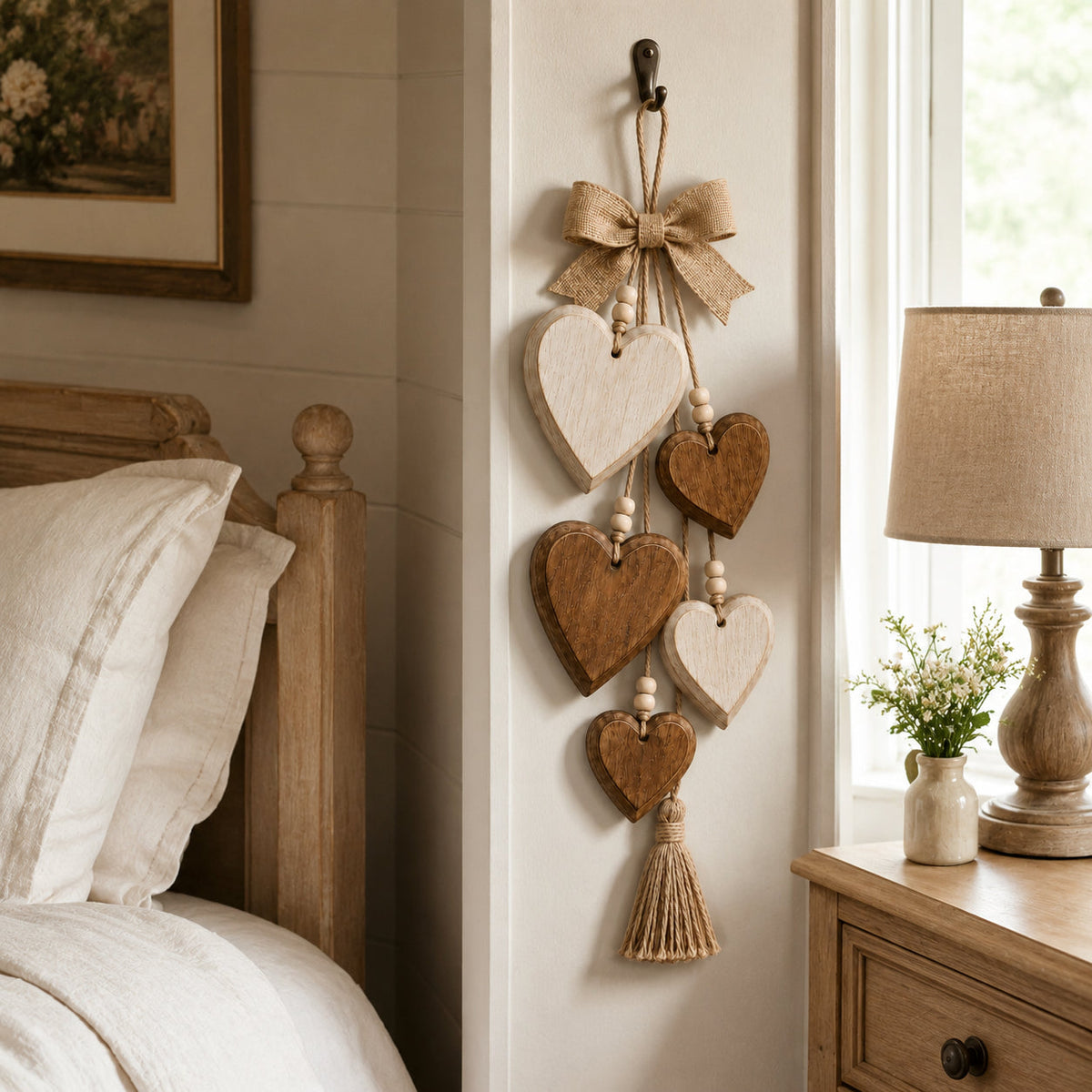 Rustic Heart & Wildflower Wall Hanging – Solid Wood Farmhouse Décor