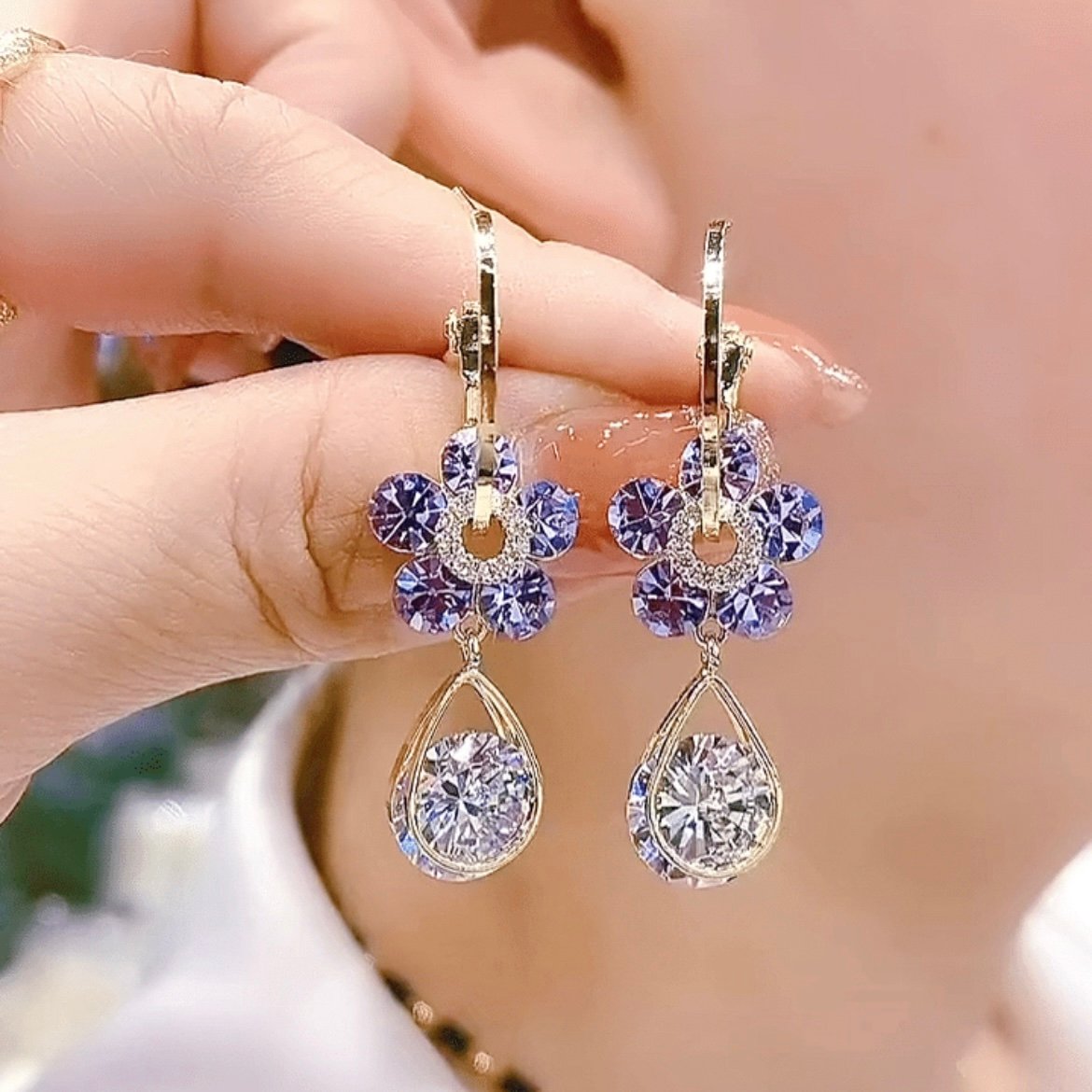 Floral Crystal Drop Earrings