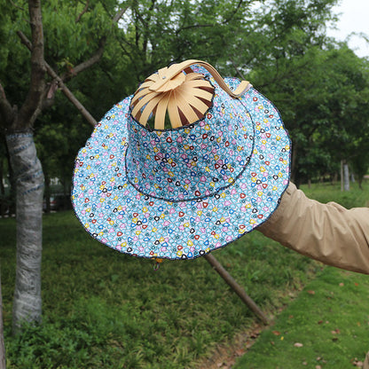 Foldable Bamboo Sun Hat UPF50+ Wide Brim Floral Outdoor Fishing Garden UV Protection Hat
