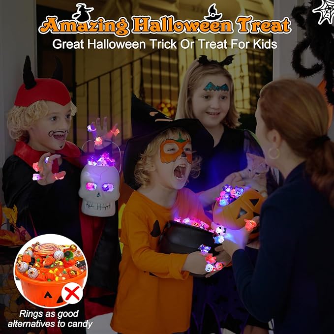50 Pieces Each Box‼LED Light Halloween Glowing Ring | Flashing Light‑Up Party Favor for Halloween Night