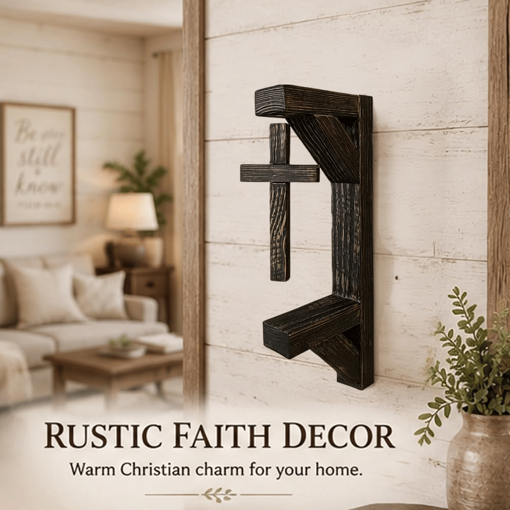 Limited-Time 49% OFF | Rustic Cross Wall Shelf Wooden Floating Shelf for Faith-Inspired Decor