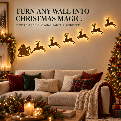 7-Piece LED Reindeer Wall Décor – Cordless Remote-Controlled Christmas Glow