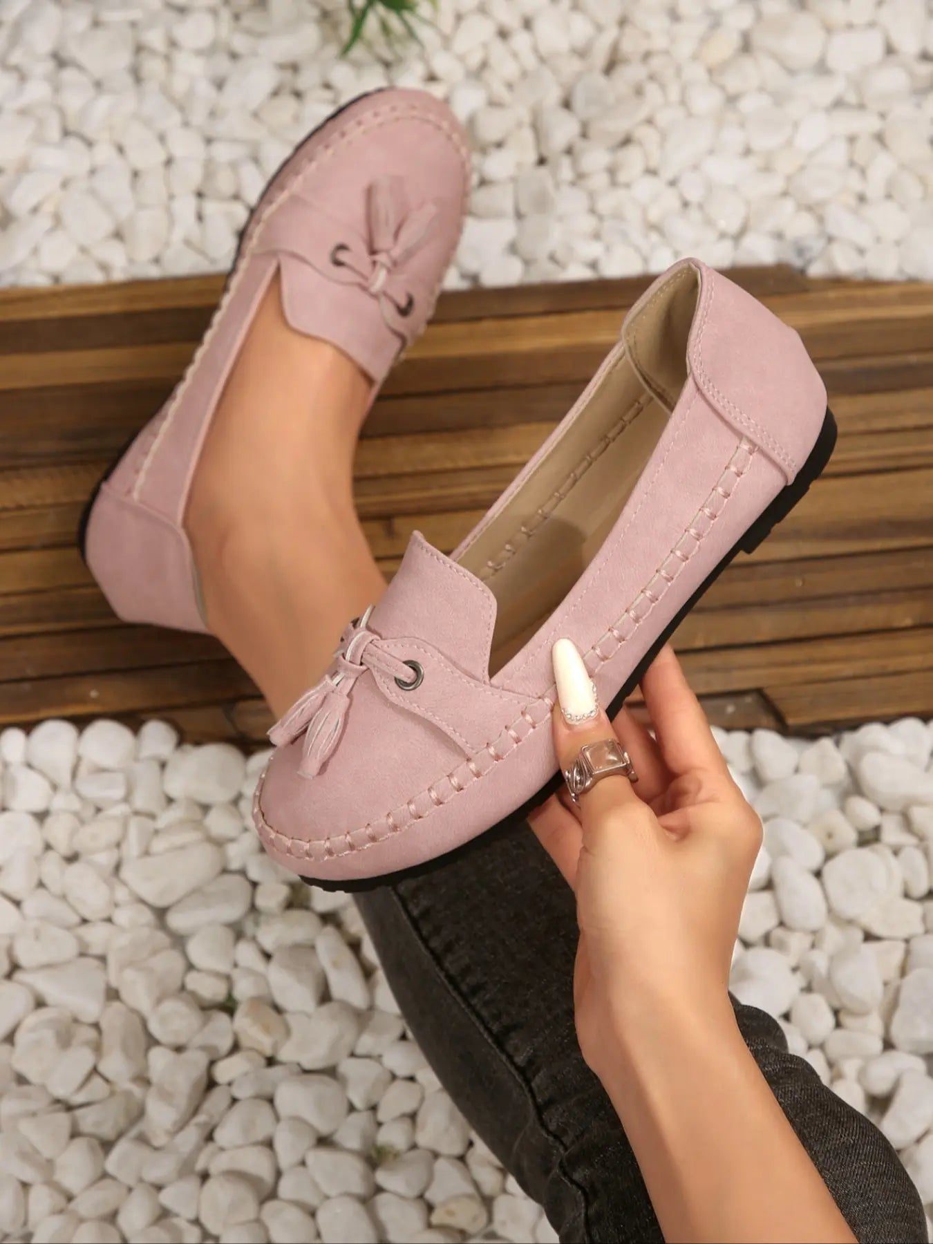 Women's Floral Faux Leather Flats – Round Toe, Slip-On, Breathable