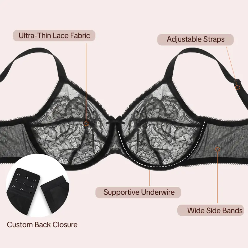 Enchante Floral Lace Plus Size Underwire Unlined Unpadded Minimizer Full Coverage Bra Women's Wear Comfortable Breathable Mesh Cup